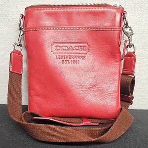 Coach Red Leather Crossbody Bag with Brown Strap
